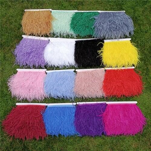 10Meters/Lot Ostrich Feathers on Ribbon Decor 10-15CM 4-6" Feather Trim Tape Boa Clothes Sewing Costume White Fringe Skirt Decor