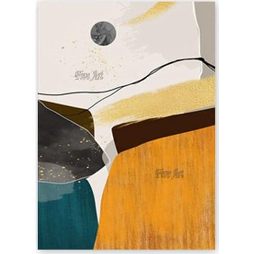 100% Handmade Nordic Abstract Color Splash Blue Golden Canvas Oil Painting Unique Decor Wall Art For Living Room Bedroom