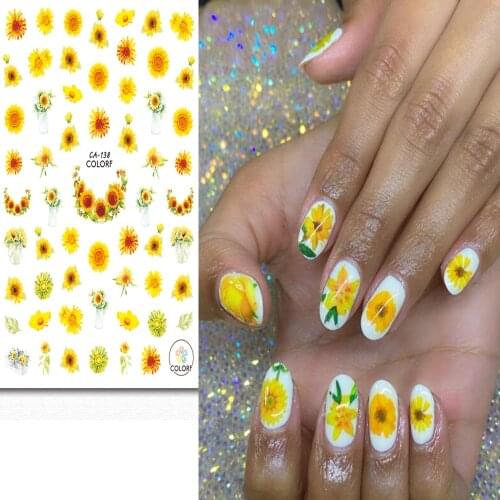 12Sheet=9.5*6.5cm/PC Daisy Sunflower Nail Stickers Decorations 3 D Flower Paper Decals Accessories Nails-Art Wraps Sticker Set@3
