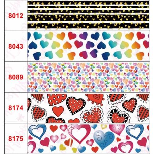 16mm-75mm Colorful Heart Series Gradient Color Jeans Printed Grosgrain/Foe Ribbon DIY Valentines Day Hair Band 50yards/roll