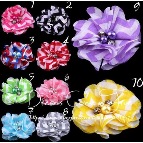 200pcs/lot-2"-10Colors-NEW HOT Colorful Rhinestone Fabric Flowers For Baby Girls Headwear Plaid Fabric Flowers With Alloy Button