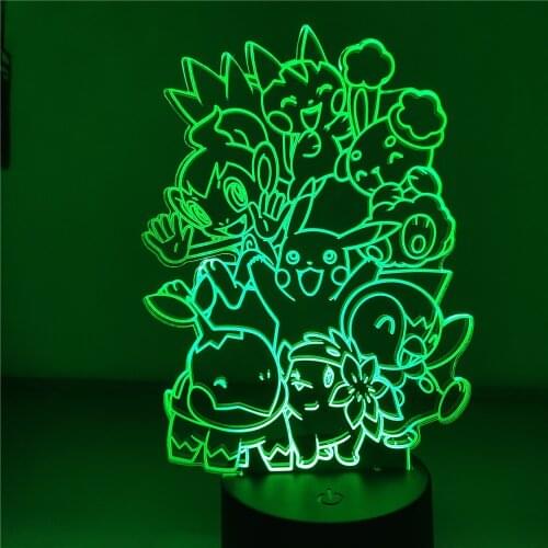 3D Lamp Pokemon Pikachu LED Night Light Shaymin Chimchar Turtwig Piplup Pocket Monster Lampara Kawaii Cute Lights Decor Lighting