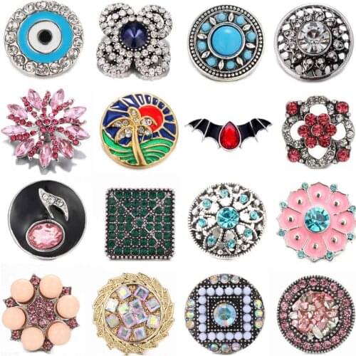 5pcs/lot 2020 Newest Snap Jewelry Mixed Rhinestone Crystal Owl Flower 18mm Snap Buttons Fit DIY Leather Snap Bracelet