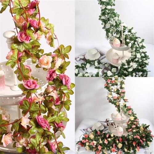 6 Pcs 2.5m/8.2ft Artificial Flower Silk Flowers Rose Leaf Garland Vine Ivy for Wedding Garden Home Decoration