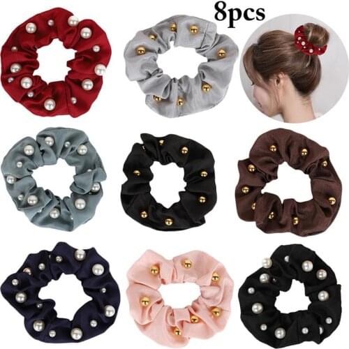8Pcs/Set Hair Scrunchy Hair Rope Fashion All-Match Faux Pearl Decor Casual Hair Tie Ponytail Holders Hair Accessories For Women