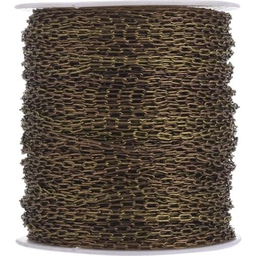 Brass Chain, Lead Free and Nickel Free, Antique Bronze, Link: about 5mm long, 2mm wide, 1mm thick, 92m/Roll