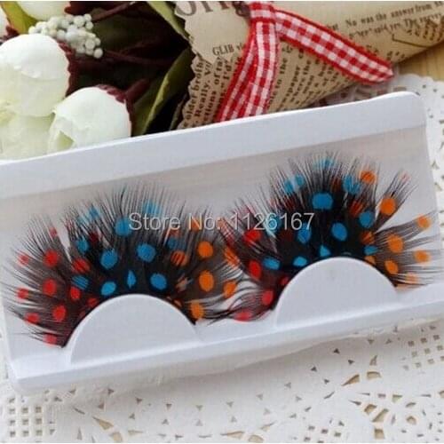 Freeshipping new arrival charming hand make false eyelash turquoise ultra long natural feather party eyelases make up extension