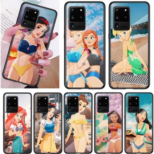 Tempered Glass Cover Disney Beach Princess For Samsung Note 20 Ultra Note 10 Lite Plus 5G Note 8 Note 9 Phone Case