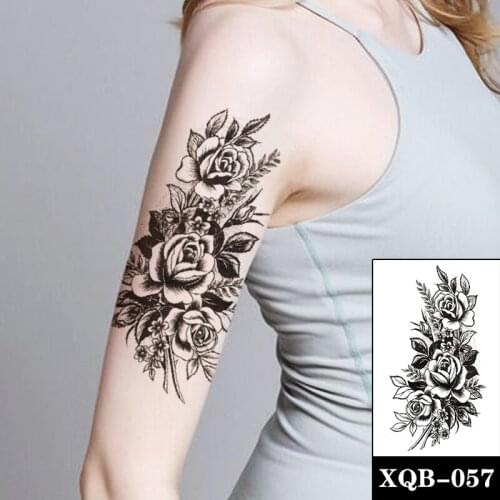 Black Large Size Rose Peony Temporary Tattoo Sticker Blossom Painting Fake Tattoos Waterproof Tatoos Body Art Arm for Women Girl