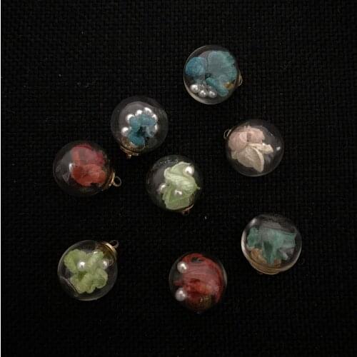 Colored Transparent Glass Ball Pendant Immortal Flower Pendant Handmade DIY Charm Jewelry Making Necklace Earring Accessories