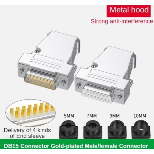 DB15 Plug 15-pin Connector Male and Female Parallel Connector Wire-bonded Solid Lathe Needle Gold Plating Computer Components