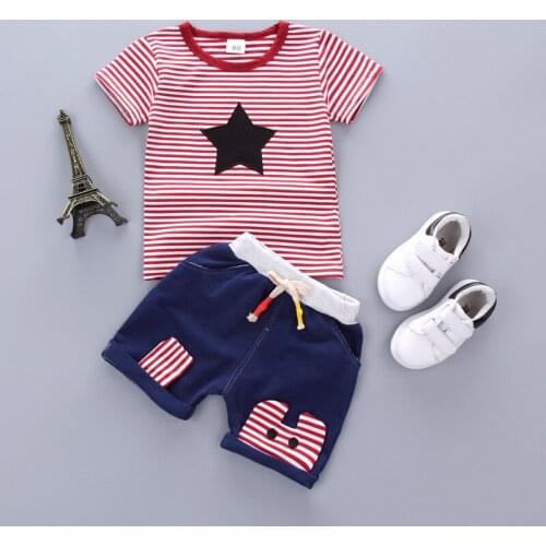 Baby Boys Clothes Striped Short Sleeve T-shirt+Jeans Shorts Outfits Roupa Infantil Menina Brand Sport Clothing Foy Boys