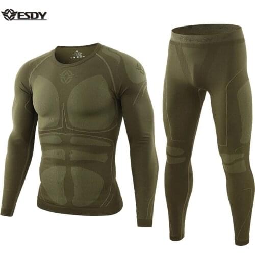ESDY New Tactical Thermal Underwear Men Seamless Tight Sports Underwear Outdoor Breathable Training Cycling Thermo Long Johns