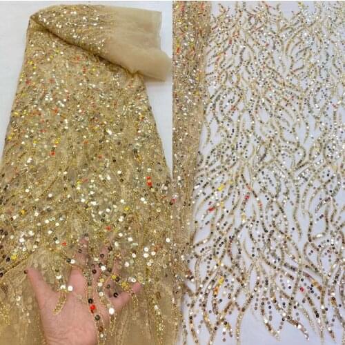 Nigerian Mesh Lace Fabrics with beads and sequins African SYJ-698882 Lace Fabric High Quality French Tulle Lace Fabirc