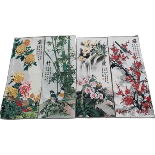 China Four screen painting Thangka embroidery embroidered silk tapestry embroidery mei lan zhu ju