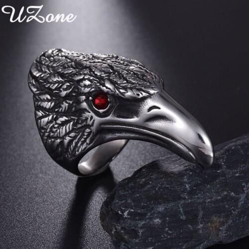 UZone Vintage Fashion Red Eye Eagle Olecranon Ring For Men Cool Jewelry Stainless Steel Punk Style Ring Party Gift