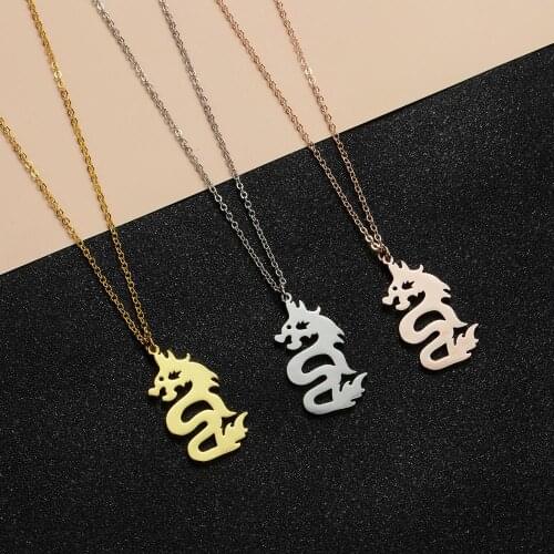 QIAMNI Chinese Dragon Pendant Necklaces for Women Men Animal Choker Mascot Ornaments Jewelry Lucky Symbol Gifts Accessories