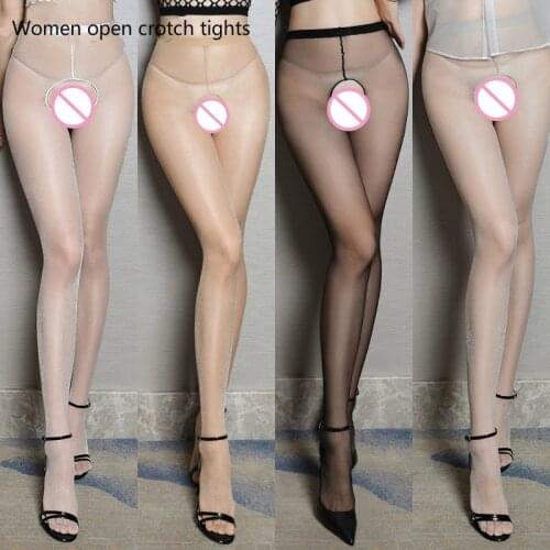 New Women Sexy Oil Shiny Tights Open Crotch Sparkle Pantyhose Female White Glossy See Through Stockings for Ladies Sexy Lingerie