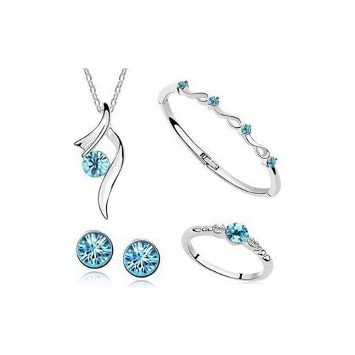 JS S047 4-Piece Jewelry Sets High Quality Cheap Fashion Jewelry Sets Nickel Free Sea Blue Necklace Sets