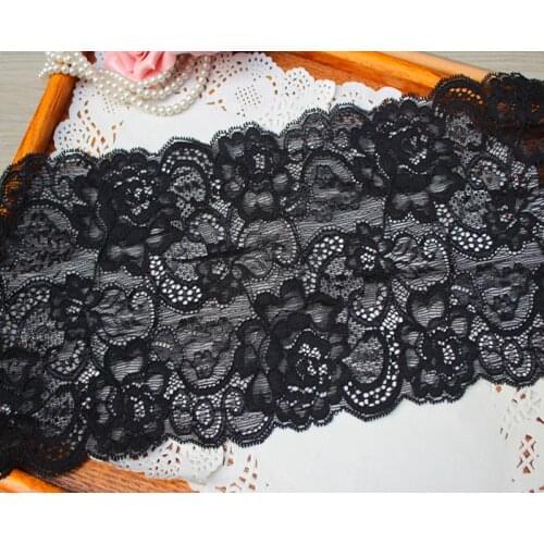 16cm 6.3inch wide-3yards/lot Super DIY Lace Accessories Black Flower Elastic Stretch Tulle LaceTrim for Garment Decoration