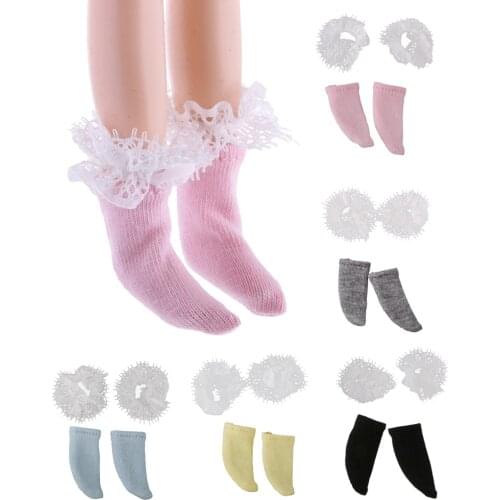 Cute Dolls Accessories Sweet Doll Socks with Flower Lace Fit for 12inch Blythe Doll Dress Up Fashion Costume Socks Kid Girl Gift