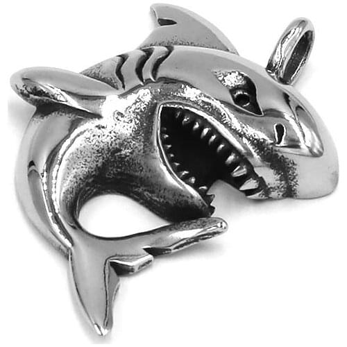 Fashion Shark Pendant Stainless Steel Jewelry Animal Fierce Shark Biker Mens Pendant SWP0542A