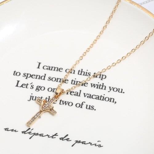 Men Women New Style Heart Cross Pendant France Gold Color CZ Crystal Necklace Trendy Men Women Religious Anniversary Jewelry