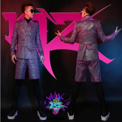 Mens sequins suit jacket nightclub dj male singer performance clothing bar suit suit stage dress tide