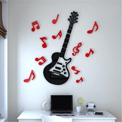 New Arrival Guitar Musical Note Acrylic Wall Sticker Modern Living room Kids Rooms Wall Decorative Art Cartoon 3d wall stickers