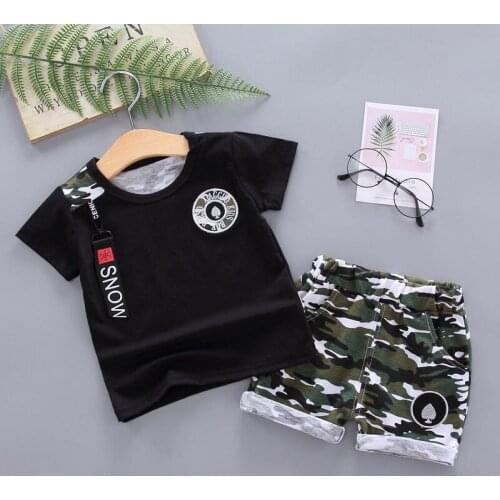 New Summer 100% Cotton Clothing for Boys Fashion Print Childrens Clothing Top+Camouflage Pants 2 Pcs Kids Clothing Sets 1-4 Y