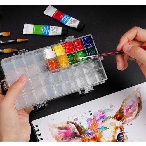 24/36 Grids Watercolor Moisturizing Painting Palette Leakproof Paint Palette Storage Box Half Pans Stationery Drawing Supplies