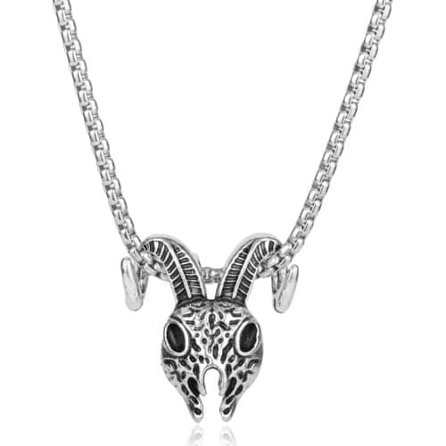 Hot Item Viking Themed Amulet Men Necklace Goat Head Shape Pendant Jewelry Enamel Party Gift for Friends