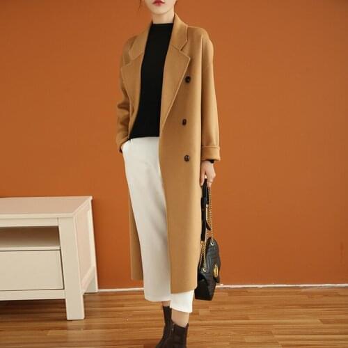 Simple and generous double-sided tweed coat womens middle and long knee loose high-end cashmere coat autumn and winter large