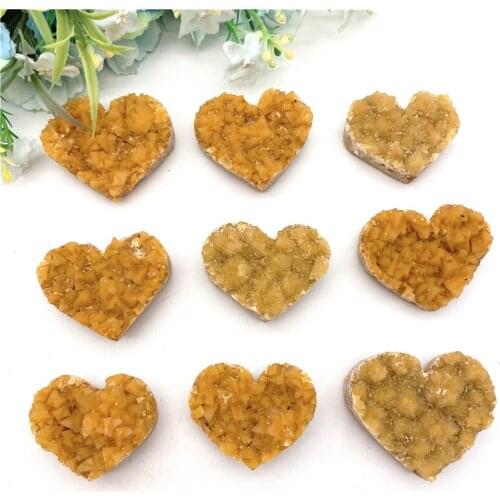 Drop Shipping 1pc Natural Yellow Calcite Cluster Heart-shaped Raw Quartz Crystal Healing Specimen Natural Stones and Crystals
