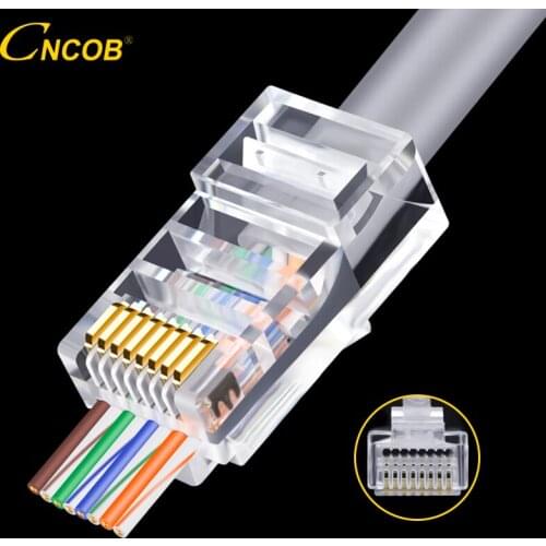 CNCOB Cat5e Plug Perforated Network Cable Rj45 Connector Through Hole 8P8C 30pcs