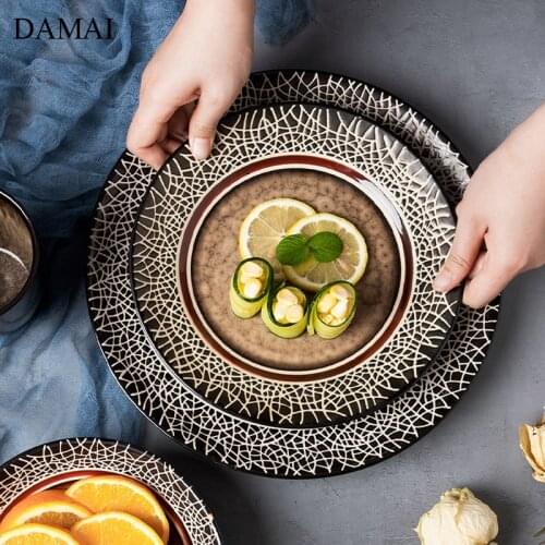 Nordic Vintage Ceramic Plates Underglaze Craft Porcelain Steak Pasta Dinner Plate Restaurant Serving Trays Kitchen Tableware