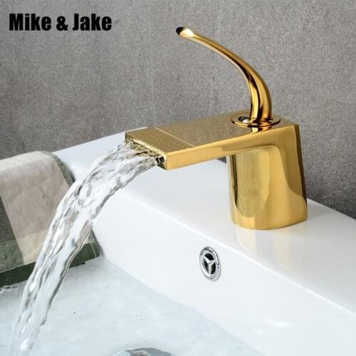 Bathroom faucet single handle golden faucet waterfall basin mixer sink tap cold and hot mixer basin crane waterfall tap MJ4848G
