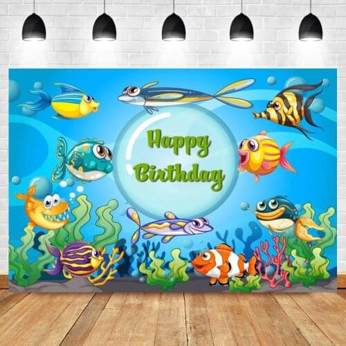 Cake Table Photography Backdrop Undersea Cartoon Shark Photo Background Baby Shower Photobooth Kids Birthday Backdrops Photocall