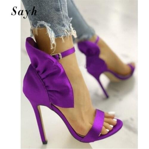 Women Elegant Open Toe Pumps Sandals Ankle Strap High Heel Stilettos Shoes Sexy Party Wedding Bride Pumps Dress Shoes SIZE 46