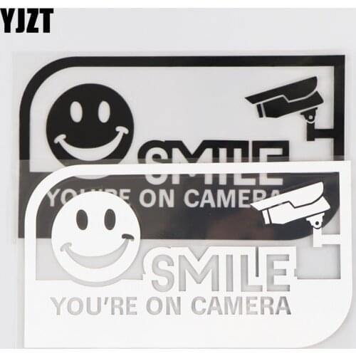 YJZT 15.1×8.4CM YOU'R ON CAMER Funny Smile Vinyl Decal Car Sticker Warning Signs Black/Silver 4C-0521