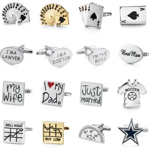 XKZM Brand Cuff Links Poker Cards Charm Stock lawyer Doctor Gemelos Novelty Cufflinks For Mens Gemelos wedding Business gift