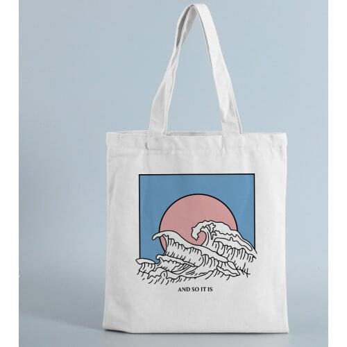 Women Canvas Bag Japan Wave Fun Print Large Capacity Female Shoulder Bag Fashion Harajuku Reusable Eco Ladies travel Canvas Tote