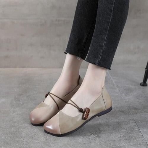 2021 Spring New Ethnic Style Retro Leather Handmade Square Toe Increased Thick-soled Womens Shoes Single Toe Layer Cowhide