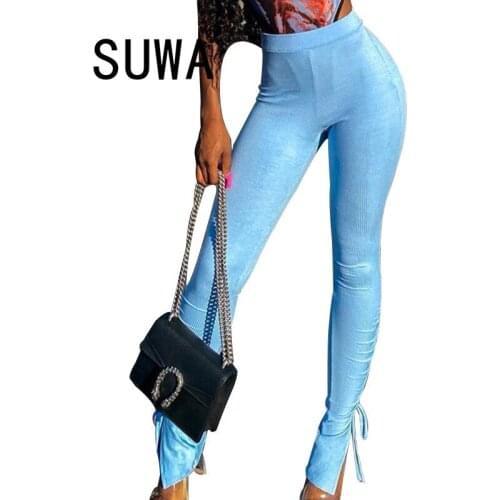 2021 Hot Korean Style Trendy Womens New Fashion Slit Tight High Waist Casual Sheath Skinny Pencil Pants Plus Size Trousers