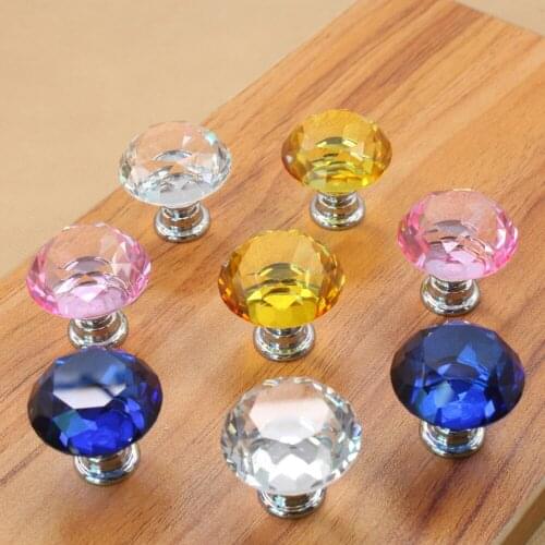 10Pcs Crystal Glass Diamond Shape Cabinet Knob Drawer Pull Handle Kitchen