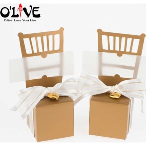 100 Pcs Chair Place Card Holder Gold Silver Candy Box Gift Wedding Bonbonniere Party Favors Boxes Chocolate Dragee Baby Shower
