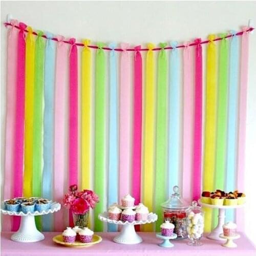 25m Crinkled Crepe Paper Wedding Backdrop Kid Birthday Party Decoration Colorful Streamers Paper Roll Baby Shower Party Supplies