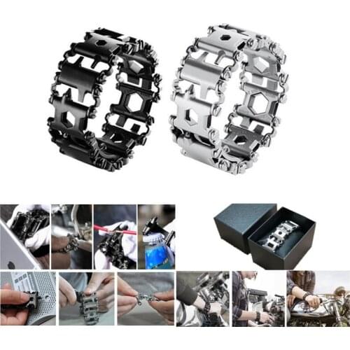 29 in 1 Multifunctional Tread Bracelet Stainless Steel Outdoor Survival Bolt Kits MenLadies Wearable Multitool Hand Tools Set