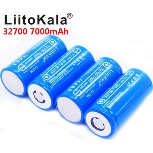 100pcs LiitoKala 32700 cells lifepo4 7000 mah 3.2 V rechargeable battery with flat top LiFePO4 for flashlight 32700 battery 6500