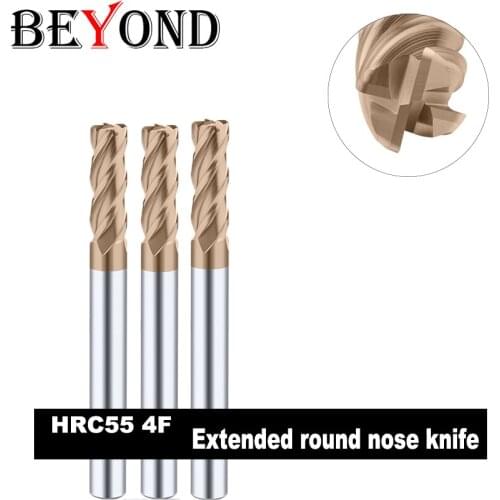 BEYOND 4F HRC55 Extended Round Nose Knife Tungsten Steel Milling Cutter Woodworking Tools Carbide CNC Center End Mills